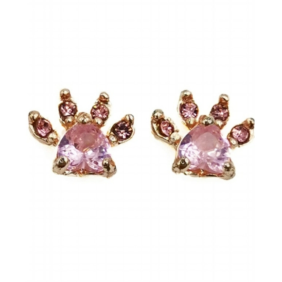 Crystal Pink Cat Dog Paw Earrings - Picture 2 of 7